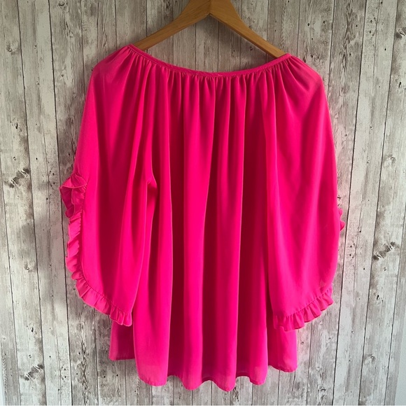 Jade Pink Ruffled Tie Front Blouse Large - Picture 2 of 6